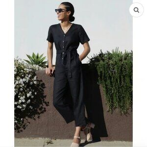 Everlane Linen Short Sleeved Black Jumpsuit 12